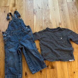 Baby Gap Kids 12-18 Months Navy Striped Shirt with Carters Overalls Denim Outfit